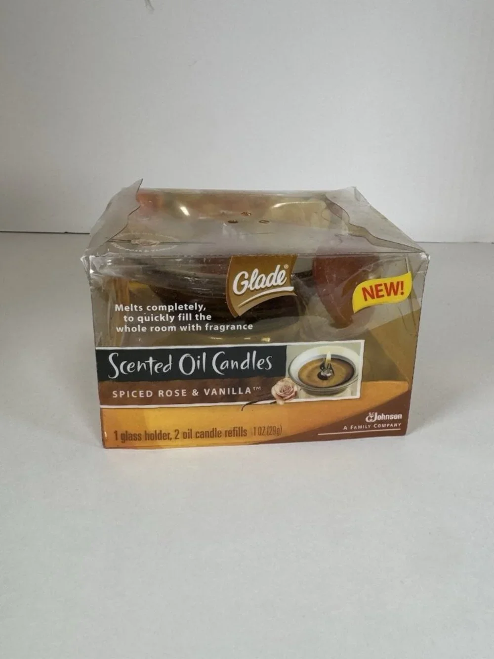 GLADE SCENTED OIL CANDLES SPICED ROSE VANILLA GLASS HOLDER 2 CANDLE REFILLS Y2K